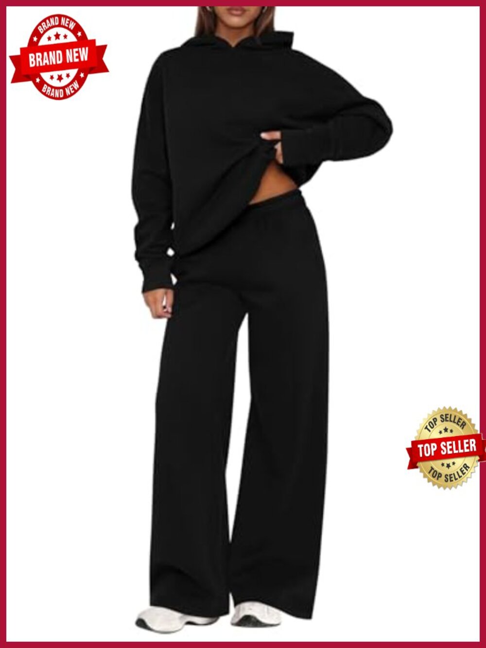2 Piece Lounge Set Sweatsuit Hoodie Wide Leg Sweatpants Cotton Blend